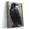 Armored fantasy raven with glowing red runic glyphs on stone ruins, moody dark digital art canvas print for living room