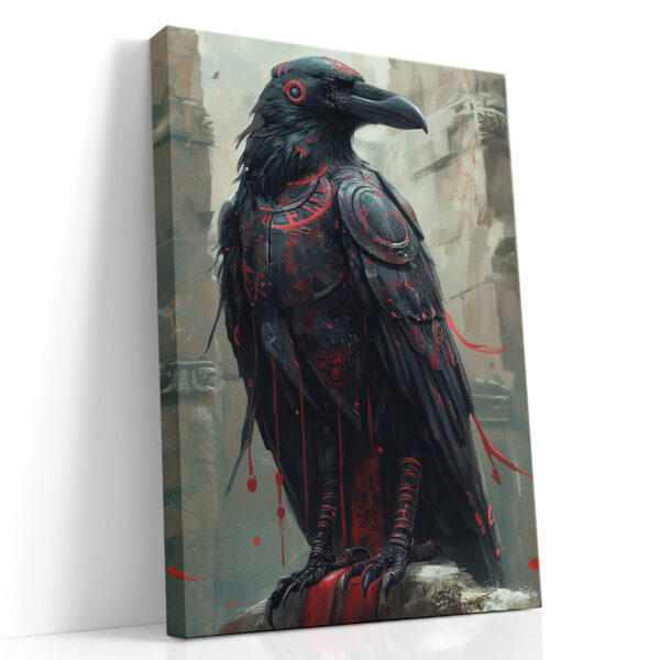 Armored Raven with Glowing Runes Canvas Print