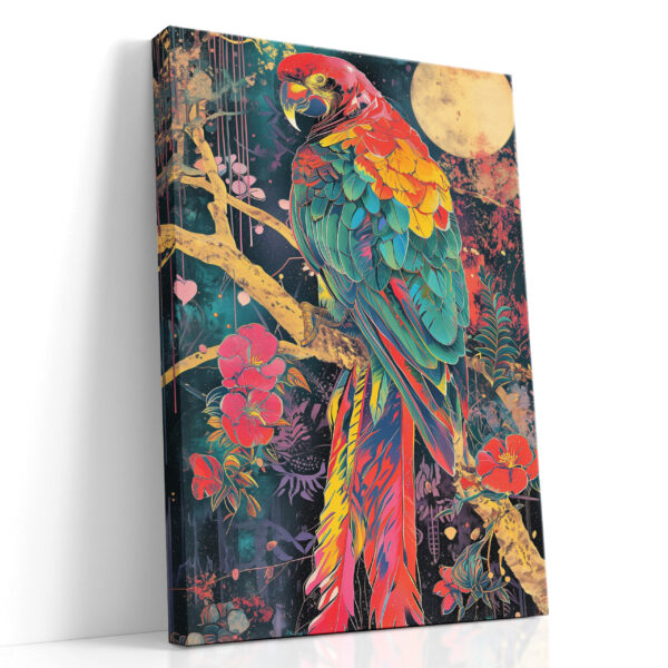 Midnight Macaw in Bloom Canvas Print