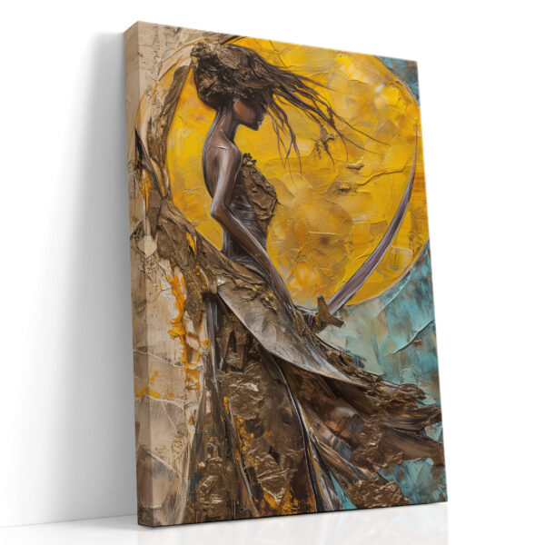 Golden Orb Warrior Canvas Print - Ženski lik Uljani Portret