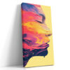 Side-profile face filled with swirling marbled paint in lemon yellow, hot pink, and amber u2014 bold portrait digital art canvas