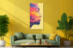 Side-profile face filled with swirling marbled paint in lemon yellow, hot pink, and amber u2014 bold portrait digital art canvas