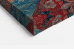 Female portrait with crimson sunglasses and blue dragon filigree, bold digital art canvas for living room or home office