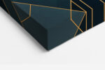 Geometric diamond and chevron art deco pattern in deep navy and warm gold, bold wall art canvas for living room