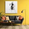 Two faces nearly kissing in black and white mixed-media portrait, ink drips dissolving, romantic moody wall art canvas