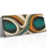 Abstract figure-eight acrylic canvas in deep teal, amber, and rust u2014 bold panoramic wall art for living room or home office
