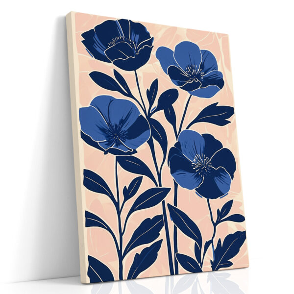 Cobalt Poppy Quartet Canvas Print — Linocut Style