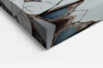 Fractured porcelain humanoid face in slate blue and off-white, moody digital portrait canvas art for living room