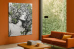 Female figure with botanical vines and green flowers, monochrome illustration canvas print for bedroom or hallway