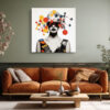 Monochrome woman with colorful geometric sphere network in red, yellow and blue, pop art mixed-media canvas print