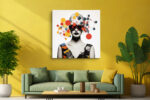 Monochrome woman with colorful geometric sphere network in red, yellow and blue, pop art mixed-media canvas print