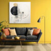Bold dark circle and gold ellipse abstract geometric wall art canvas for living room and home office