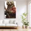 Anthropomorphic bear in crimson military coat holding a musket, bold digital art portrait canvas print