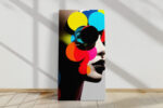 Side-profile face with glossy jewel-toned spheres in vivid yellow, cyan, red and orange u2014 bold digital art canvas print