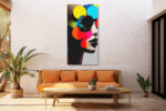 Side-profile face with glossy jewel-toned spheres in vivid yellow, cyan, red and orange u2014 bold digital art canvas print