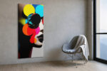Side-profile face with glossy jewel-toned spheres in vivid yellow, cyan, red and orange u2014 bold digital art canvas print