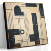 Geometric grid mosaic in cream, charcoal and burnt orange, mid-century modern abstract wall art canvas for living room
