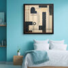 Geometric grid mosaic in cream, charcoal and burnt orange, mid-century modern abstract wall art canvas for living room