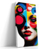Female face split into black silhouette and vivid geometric color blocks, pop art portrait canvas for living room