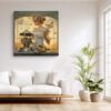 Woman with butterfly crown and roses in warm golden amber tones, art nouveau digital art canvas for bedroom