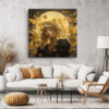 Female figure with flower crown and golden butterflies, romantic bohemian digital art canvas for bedroom or living room