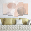 This five-piece canvas set features flowing abstract shapes in soft beige, cream, and warm brown tones