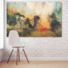 An abstract composition built from layered geometric forms in terracotta, cream, and charcoal