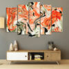 Five connected panels show swirling marble patterns in blues, golds, coral, and cream