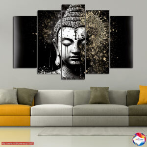 Buddha-Statue im warmen Glanz 5-teiliger Leinwanddruck