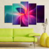 This five-piece canvas set features abstract forms in vibrant glowing colors