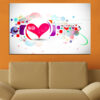 An abstract heart rendered through layered collage elements in warm coral, cream, and soft pink tones
