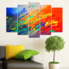 Five connected panels show flowing layers of color in warm canyon tones mixed with cool blues and greens