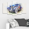 A vintage automobile rendered in abstract form across five connected panels