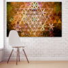 A geometric mandala centered on the Flower of Life pattern, rendered in warm orange gradients against a neutral background