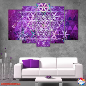 Flower of Life Violet Sacred Geometry Canvas Print – 5 Panels