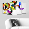 Five connected panels show an abstract mosaic of geometric lines and color blocks
