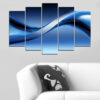 Five connected panels show flowing wave lines that curve across the set