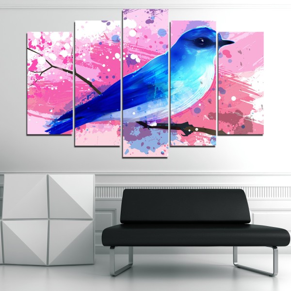 Gentle Bird Illustration 5-Piece Canvas Print Set