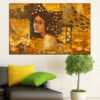 A portrait of an African woman rendered in warm gold, amber, and brown tones