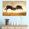 An African antelope stands in tall golden grassland under natural light
