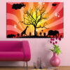This canvas shows an African savanna tree with collaged wildlife silhouettes layered across the composition