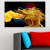 Two golden dragons curve toward each other, forming an arc against a dark background