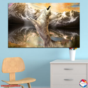 Wolf heult am Mond – Berglandschaft Leinwanddruck