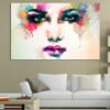 An abstract female portrait rendered in bold graphic lines and warm color blocks
