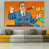 Portret kreskówki pop-art wyrenderowany w odważnych graficznych blokach koloru