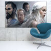 Five-panel canvas featuring Game of Thrones fantasy imagery with dragons and dark medieval landscapes