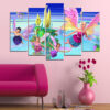 This five-piece canvas set shows an animated character with rainbow-gradient hair in bright pink tones against a soft multicolor background