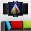 Five-panel canvas print showing Levski Sofia's stadium in the club's signature blue and white