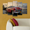 This five-piece canvas set shows a classic American car on an open road