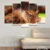 Five connected panels show a cat portrait in warm tones